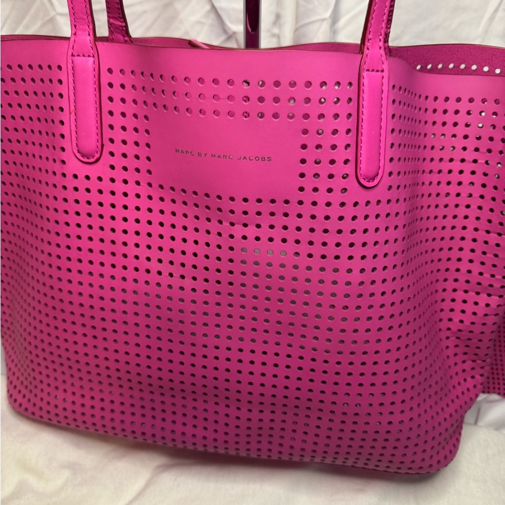 Marc by Marc Jacobs Vibrant Pink Leather Perforated Tote, Dust Bag Included